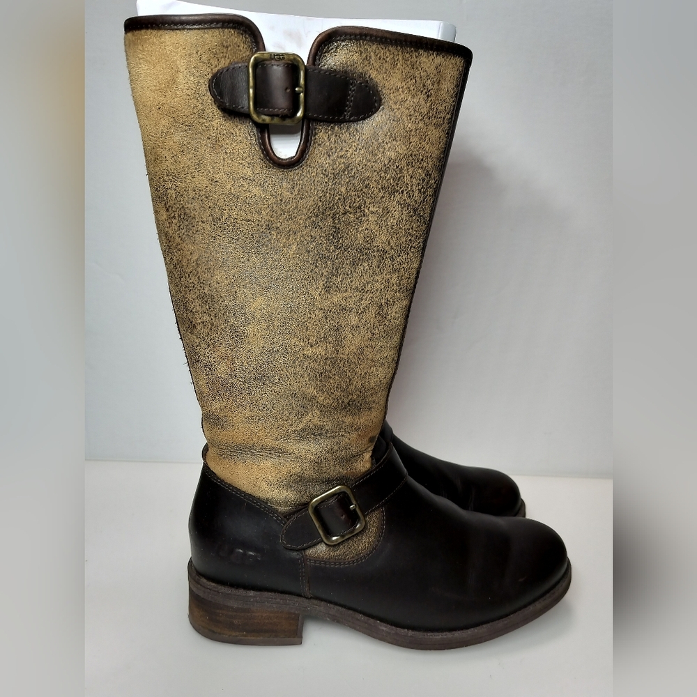 UGG Australia Chancery Water Resistant Shearling Lines Brown Leather Boots S 7.5 - Picture 10 of 16